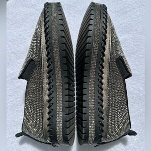 Muguan Loafers Platform Sparkly Bejeweled Slip On Loafers Black Silver 7.5